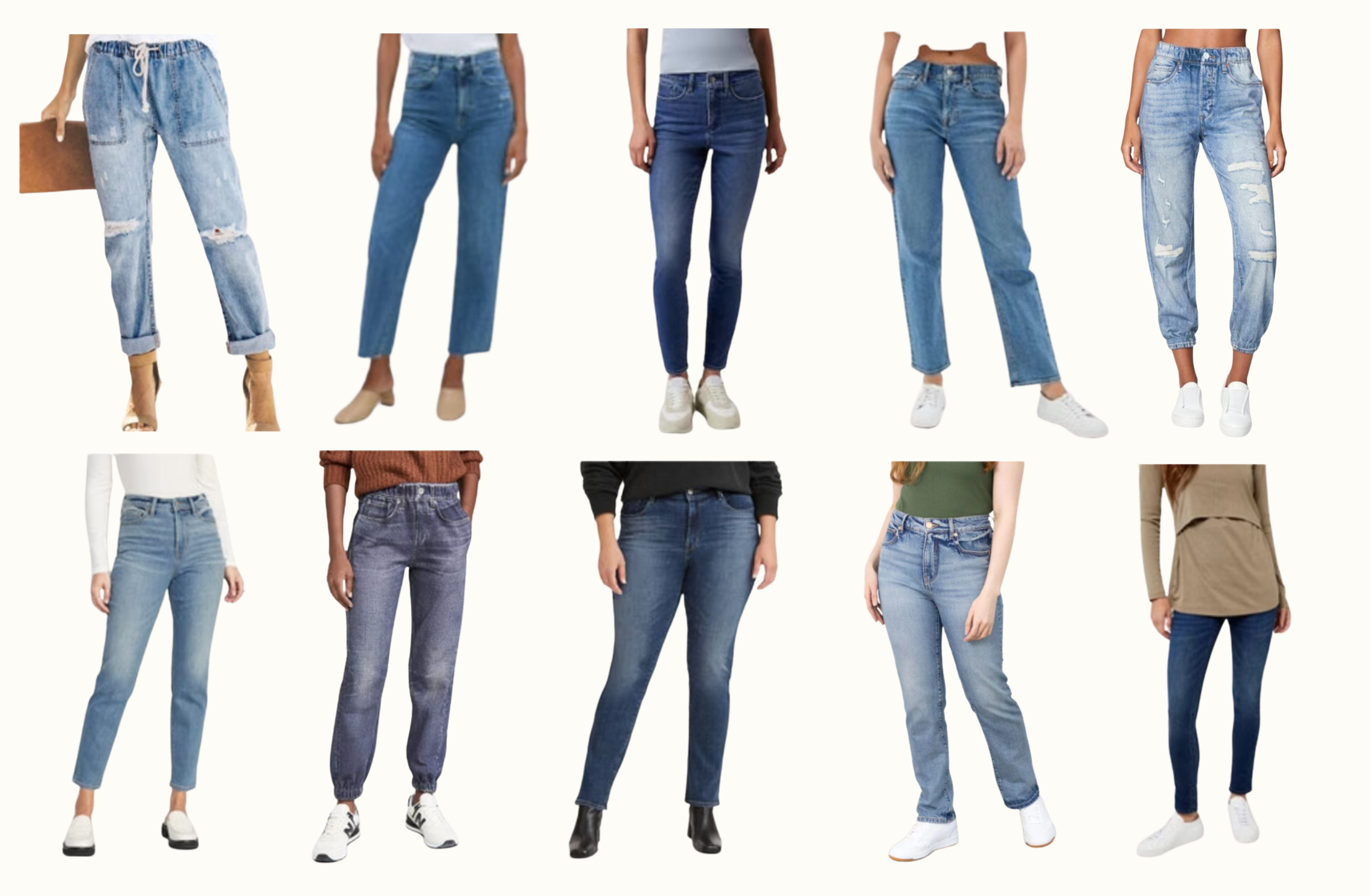 different postpartum jeans