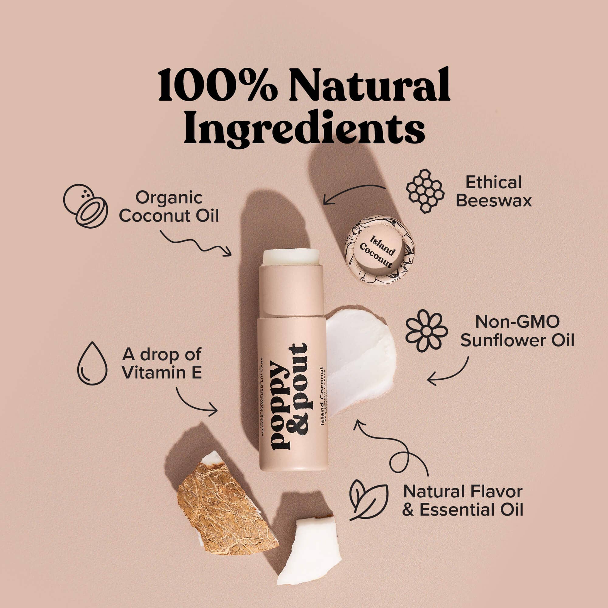 Bálsamo labial totalmente natural (coco de la isla)