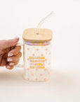 'Mama' Retro Floral Glass Cup & Straw