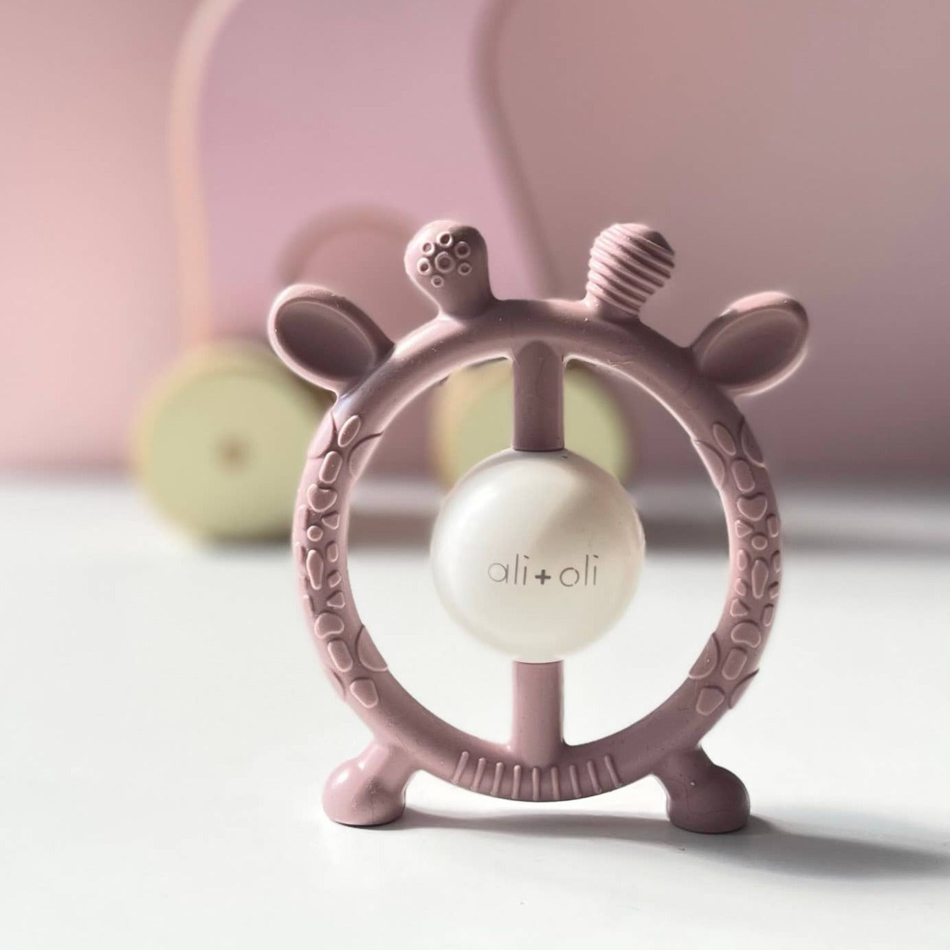 Giraffe Teether & Rattle Silicone Toy (Berry)